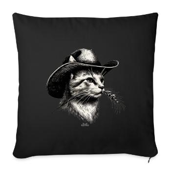 Chat Cowboy - Housse de coussin décorative 45 x 45 cm - noir - Devant