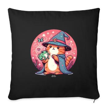 Katze und Frosch - Sofakissenbezug 45 x 45 cm - Schwarz - Vorne