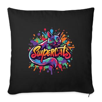 Supercats 7 Logo - Sofa pillowcase 17,3'' x 17,3'' (45 x 45 cm) - black - Front