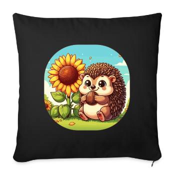 Cute hedgehog with sunflower on a meadow - Sofa pillowcase 17,3'' x 17,3'' (45 x 45 cm) - black - Front