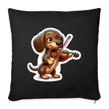 Teckel mignon jouant du violon - Housse de coussin décorative 45 x 45 cm - noir - Devant