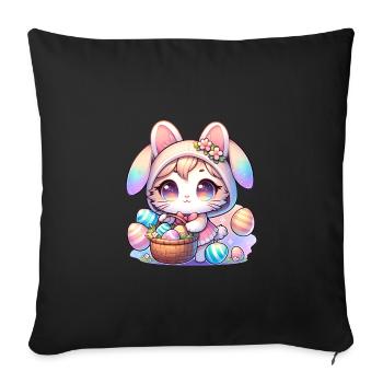 Un chaton avec une tenue de lapin livrant des œufs de Pâques - Housse de coussin décorative 45 x 45 cm - noir - Devant