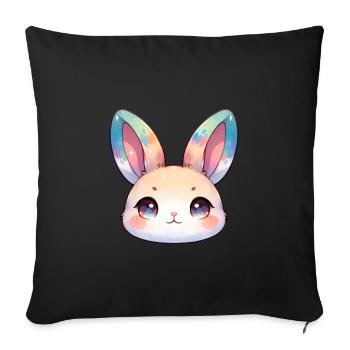 Visage mignon de lapin chibi avec des oreilles de couleur humide - Housse de coussin décorative 45 x 45 cm - noir - Devant