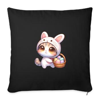 Chat dans une tenue de lapin avec panier de Pâques - Housse de coussin décorative 45 x 45 cm - noir - Devant