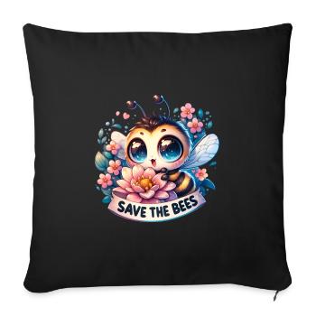 Sauvez les abeilles abeille mignonne collecte de pollen Jour de la Terre - Housse de coussin décorative 45 x 45 cm - noir - Devant