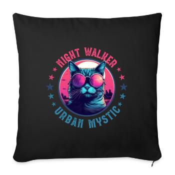 City cat in rose-colored glasses at night in the city - Sofa pillowcase 17,3'' x 17,3'' (45 x 45 cm) - black - Front