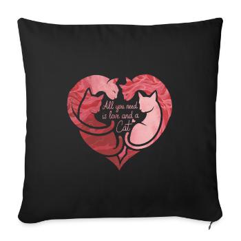 Tout ce dont vous avez besoin, c’est d’amour et d’un chat - Housse de coussin décorative 45 x 45 cm - noir - Devant