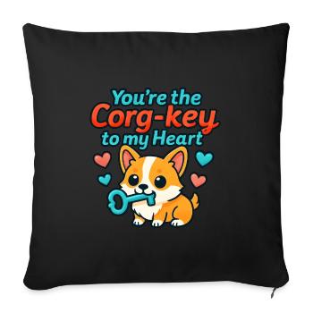 Tu es le Corg-clé de Mon Cœur – Sweet Corgi - Housse de coussin décorative 45 x 45 cm - noir - Devant