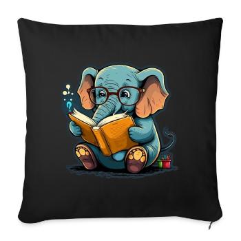 Cute Elephant Glasses Book Read Books Reader - Sofa pillowcase 17,3'' x 17,3'' (45 x 45 cm) - black - Front