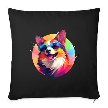 Corgi coloré avec des lunettes de soleil - Housse de coussin décorative 45 x 45 cm - noir - Devant