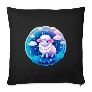 Mouton doux la nuit avec des étoiles - Housse de coussin décorative 45 x 45 cm - noir - Devant
