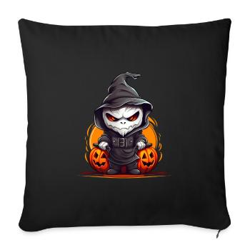 Visage fantôme d’Halloween avec capuchon - Housse de coussin décorative 45 x 45 cm - noir - Devant