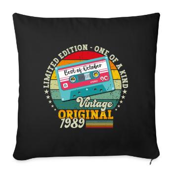 34th Birthday Retro Cassette Best of Octobre 1989 - Housse de coussin décorative 45 x 45 cm - noir - Devant
