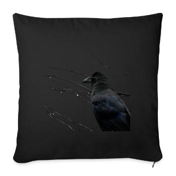 Dark Thoughts - Raven in front of wet branches II - Sofa pillowcase 17,3'' x 17,3'' (45 x 45 cm) - black - Front