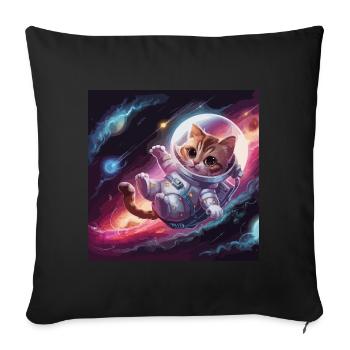 Chat astronaute - Housse de coussin décorative 45 x 45 cm - noir - Devant