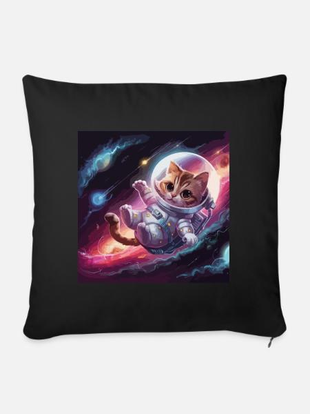 Astronaut Cat - Sofakissenbezug 45 x 45 cm - Schwarz