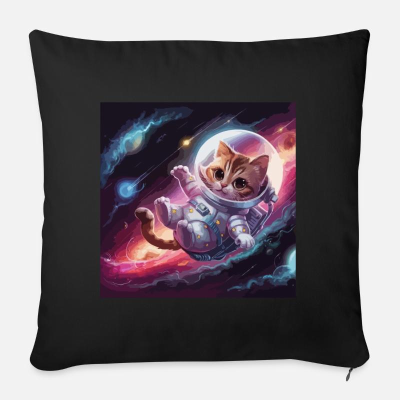 Chat astronaute - Housse de coussin décorative 45 x 45 cm - noir