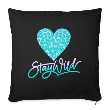 Restez sauvage avec un cœur à motif léopard - Housse de coussin décorative 45 x 45 cm - noir - Devant