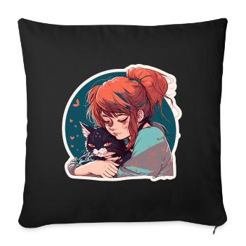 Katzenmama Katze Anime Kätzchen Liebe Frau Mama - Sofakissenbezug 45 x 45 cm - Schwarz - Vorne