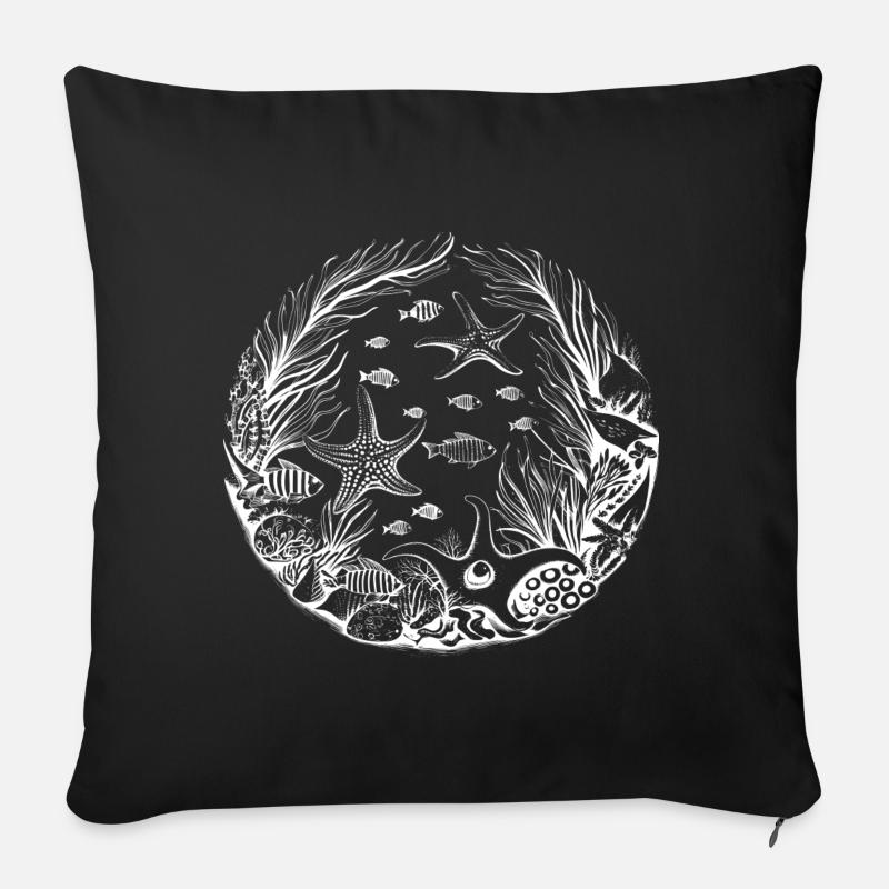 Motif de mer blanc - Housse de coussin décorative 45 x 45 cm - noir