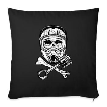 Moto crâne bielle moto motocross enduro - Housse de coussin décorative 45 x 45 cm - noir - Devant