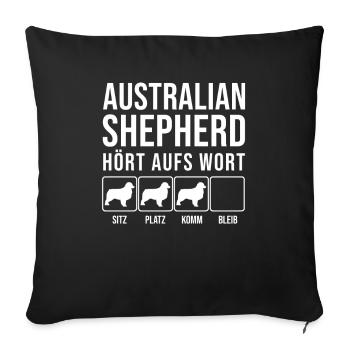 Berger Australien - Écoutez le mot - chien drôle - Housse de coussin décorative 45 x 45 cm - noir - Devant