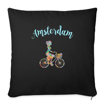 Amsterdam T-Shirt Bicycle Souvenir Gift - Sofa pillowcase 17,3'' x 17,3'' (45 x 45 cm) - black - Front