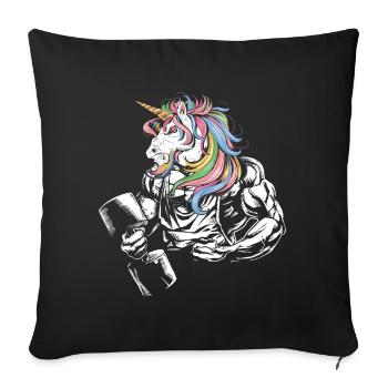 Licorne bodybuilding Unicorn Fitness Training - Housse de coussin décorative 45 x 45 cm - noir - Devant