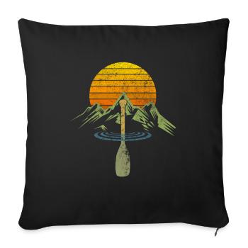 Coucher de soleil Montagnes Pagaie Canoë - Housse de coussin décorative 45 x 45 cm - noir - Devant