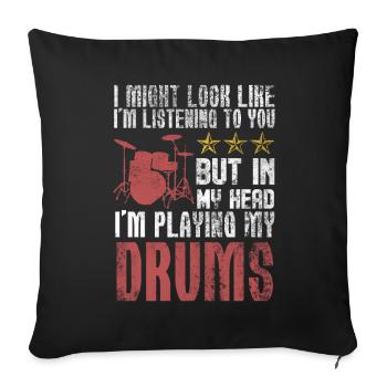 Batteur musicien de Drum - Housse de coussin décorative 45 x 45 cm - noir - Devant