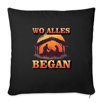Wo Alles Began - Weihnachten Krippe Geburt Christ - Sofakissenbezug 45 x 45 cm - Schwarz - Vorne