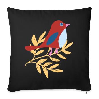 Kleiner Vogel auf Zweig - Sofakissenbezug 45 x 45 cm - Schwarz - Vorne