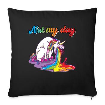 Not My Day unicorn spits vomit - Sofa pillowcase 17,3'' x 17,3'' (45 x 45 cm) - black - Front