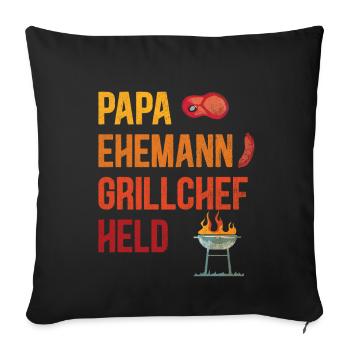 Papa Ehemann Grillchef Held - Grill Party Barbecue - Sofakissenbezug 45 x 45 cm - Schwarz - Vorne