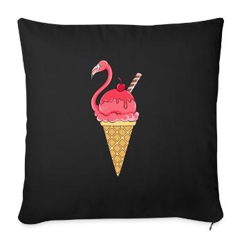 Flamingo Eis Eiswaffel Eiscream Rosa - Sofakissenbezug 45 x 45 cm - Schwarz - Vorne