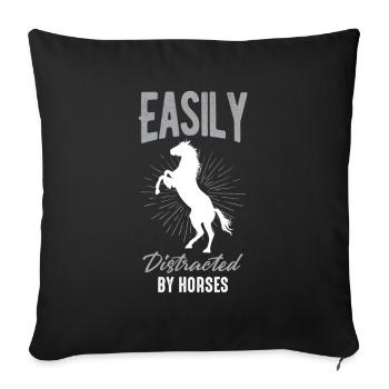 Easily Distracted by Horses - Sofa pillowcase 17,3'' x 17,3'' (45 x 45 cm) - black - Front
