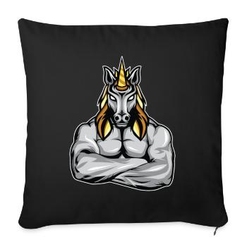Cadeau de remise en forme de muscles licorne bodybuilder - Housse de coussin décorative 45 x 45 cm - noir - Devant