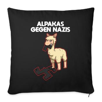 Alpakas gegen Nazis - Sofakissenbezug 45 x 45 cm - Schwarz - Vorne