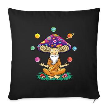 Champignon drôle avec des planètes de yoga et système solaire - Housse de coussin décorative 45 x 45 cm - noir - Devant