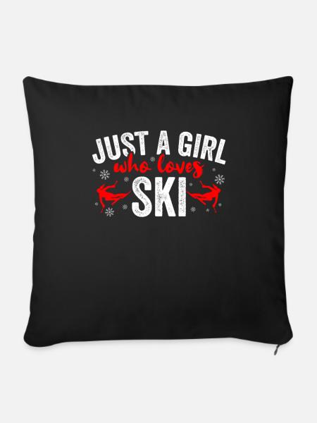 Frauen Lieben Ski fahren und Schnee - Sofakissenbezug 45 x 45 cm - Schwarz