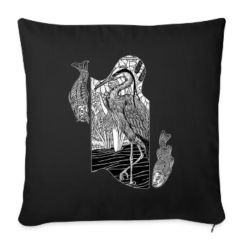 Pêche sur le lac, hérons dans les roseaux avec poissons - Housse de coussin décorative 45 x 45 cm - noir - Devant