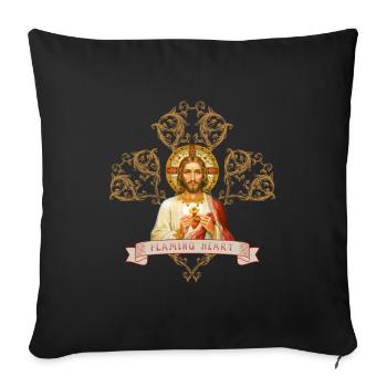Jesus Christus, Flammendes Herz, Glaube - Sofakissenbezug 45 x 45 cm - Schwarz - Vorne
