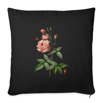 Dessin botanique vintage China Rose - Housse de coussin décorative 45 x 45 cm - noir - Devant