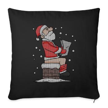 Weihnachtsmann sitzt auf dem Kamin lustig - Sofakissenbezug 45 x 45 cm - Schwarz - Vorne