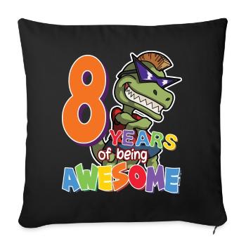 Cadeau de 8ème anniversaire pour les garçons, Dino Dinosaur, 8 ans - Housse de coussin décorative 45 x 45 cm - noir - Devant