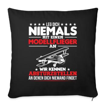 Modellflieger Modellfliegen Modellflug - Sofakissenbezug 45 x 45 cm - Schwarz - Vorne