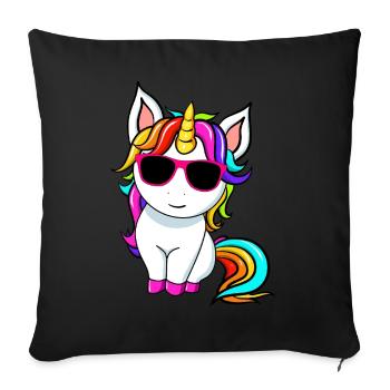 Petite licorne mignonne avec Sunglasess - Housse de coussin décorative 45 x 45 cm - noir - Devant
