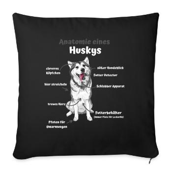 Anatomie eines Huskys süße Hunde lustiger Welpe - Sofakissenbezug 45 x 45 cm - Schwarz - Vorne