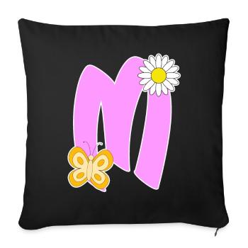 Lettre M avec papillon - Housse de coussin décorative 45 x 45 cm - noir - Devant
