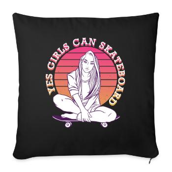 Skate girl design Yes Girls can skateboard - Housse de coussin décorative 45 x 45 cm - noir - Devant